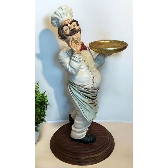 Vintage Chef 25" Tall Standing Resin w/Spinning Tray and Chef's Hat and Spoon - Picture 1 of 16